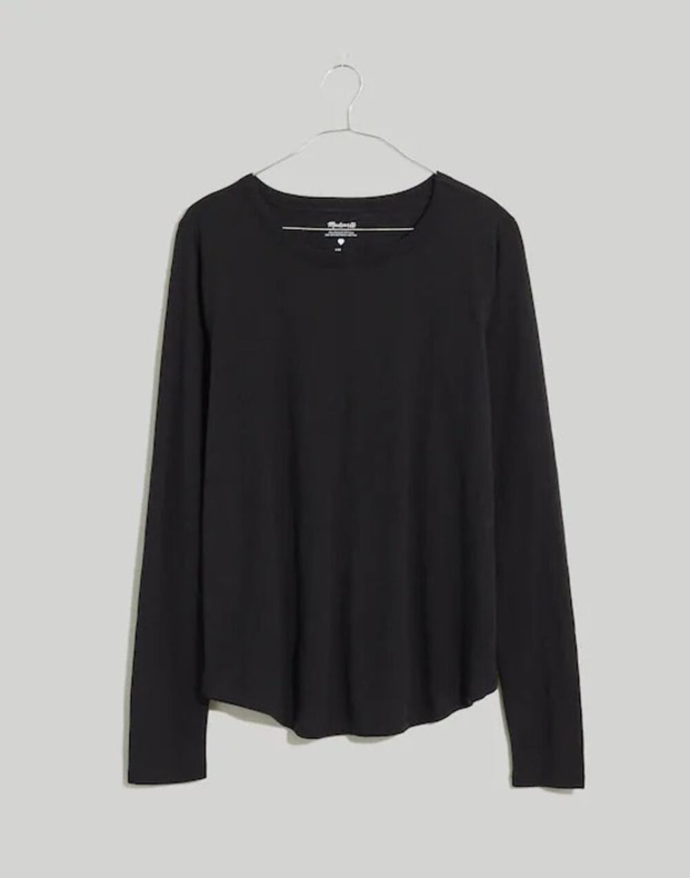 NEW Madewell Whisper Cotton Rib-Crewneck Long-Sleeve Tee Jet Black XXS
